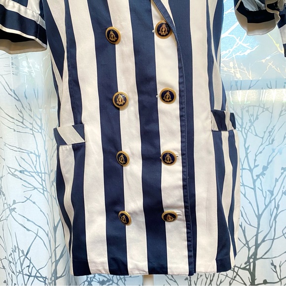 Vintage ALESSANDRINI blue white stripe nautical button ballon sleeve jacket top - Picture 4 of 13